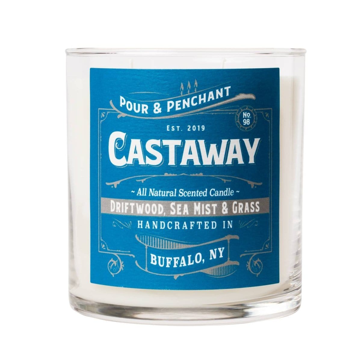 Pour & Penchant 10 oz Scented Candle - CASTAWAY no.98 - Driftwood, Sea Mist & Grass